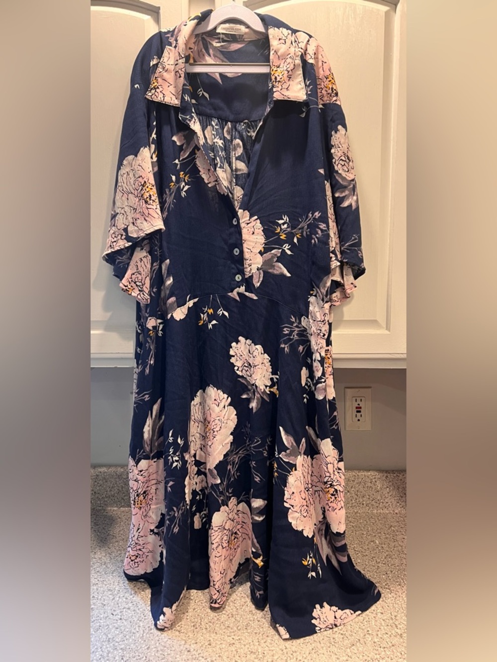 Chic Soul Navy Blue Floral Maxi Dress with Blush Flowers